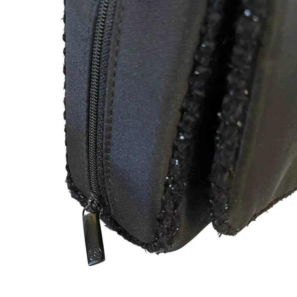 Chanel Parfums Black Satin Faux Tweed Travel Toiletry Bag Makeup Pouch